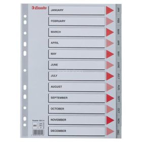Regiszter, műanyag, A4, Jan-Dec, ESSELTE, szürke