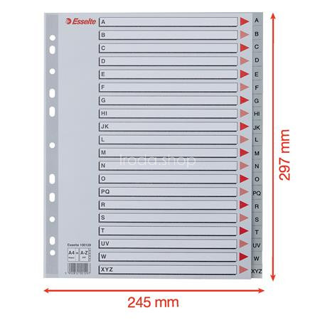 Regiszter, műanyag, A4 Maxi, A-Z, ESSELTE, szürke