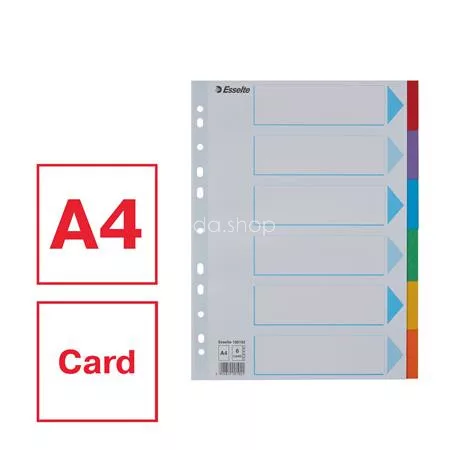 Regiszter, karton, A4, 6 részes, írható előlappal, ESSELTE "Standard", színes