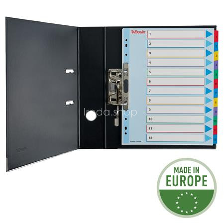 Regiszter, laminált karton, A4 Maxi, 1-12, újraírható, ESSELTE