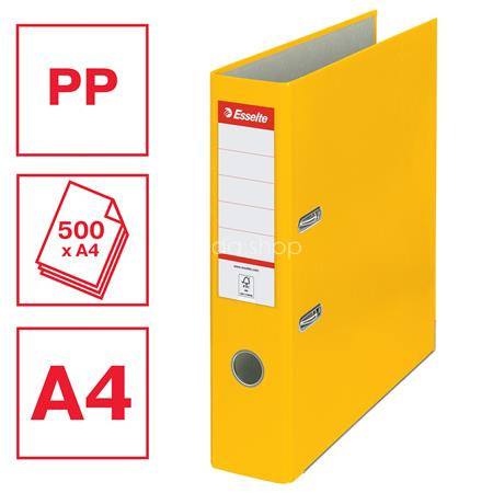 Iratrendező, 75 mm, A4, PP/karton, élvédő sínnel, ESSELTE "Economy", sárga