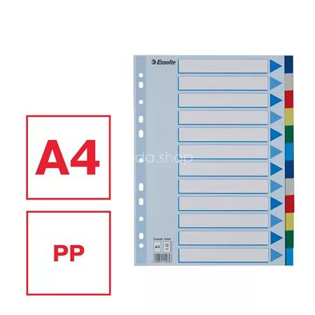 Regiszter, műanyag, A4, 12 részes, ESSELTE