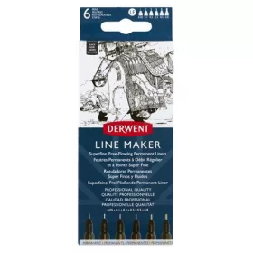   Tűfilc szett, 0,05/0,1/0,2/ 0,3/0,5/0,8 mm, DERWENT "Line Marker", fekete