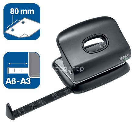 Lyukasztó, kétlyukú, újrahasznosított, 20 lap, RAPID "Eco 20", fekete