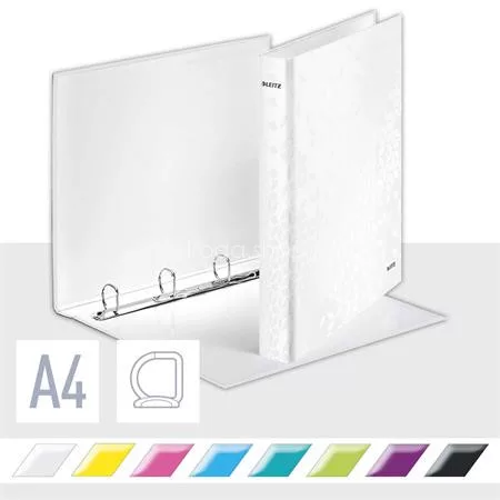 Gyűrűs könyv, 4 gyűrű, D alakú, 40 mm, A4 Maxi, karton, LEITZ "Wow", fehér