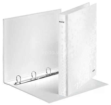 Gyűrűs könyv, 4 gyűrű, D alakú, 40 mm, A4 Maxi, karton, LEITZ "Wow", fehér