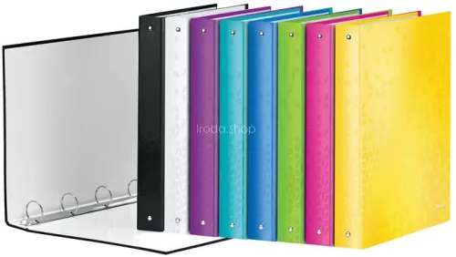 Gyűrűs könyv, 4 gyűrű, D alakú, 40 mm, A4 Maxi, karton, LEITZ "Wow", jégkék