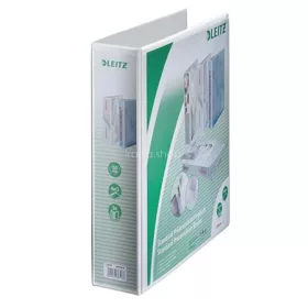   Gyűrűs könyv, panorámás, 4 gyűrű, D alakú, 77 mm, A4 Maxi, PP, LEITZ, fehér