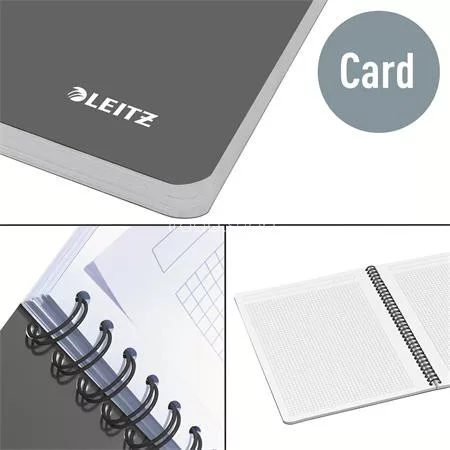 Spirálfüzet, A5, kockás, 90 lap, laminált karton borító, LEITZ "Office", szürke-piros