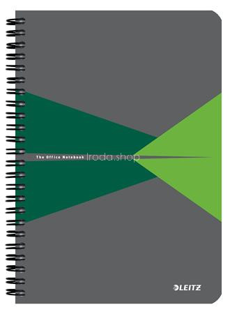 Spirálfüzet, A5, kockás, 90 lap, laminált karton borító, LEITZ "Office", szürke-zöld