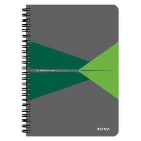   Spirálfüzet, A5, vonalas, 90 lap, laminált karton borító, LEITZ "Office", szürke-zöld