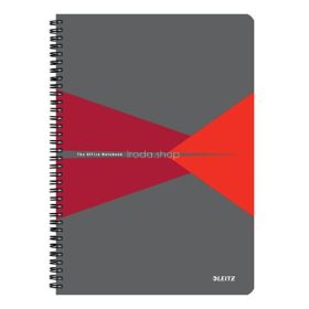   Spirálfüzet, A4, kockás, 90 lap, PP borító, LEITZ "Office", szürke-piros