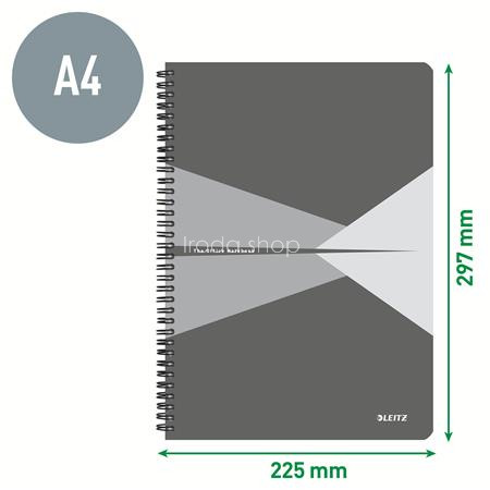 Spirálfüzet, A4, kockás, 90 lap, PP borító, LEITZ "Office", szürke-zöld