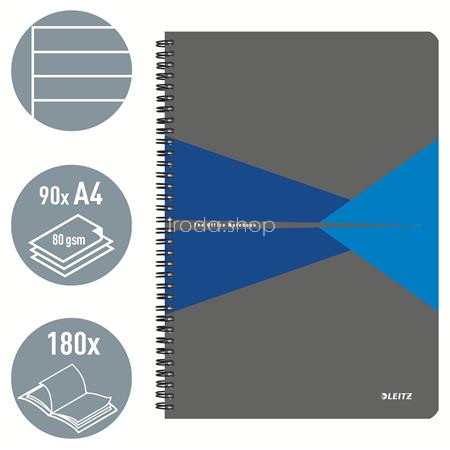Spirálfüzet, A4, vonalas, 90 lap, PP borító, LEITZ "Office", szürke-kék