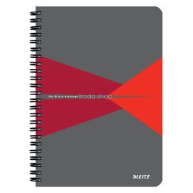   Spirálfüzet, A5, kockás, 90 lap, PP borító, LEITZ "Office", szürke-piros