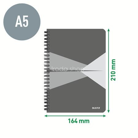 Spirálfüzet, A5, vonalas, 90 lap, PP borító, LEITZ "Office", szürke-kék