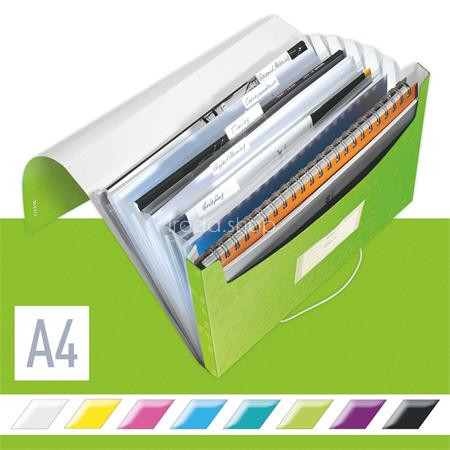 Harmonikamappa, A4, PP, 6 rekeszes, LEITZ "Wow", zöld