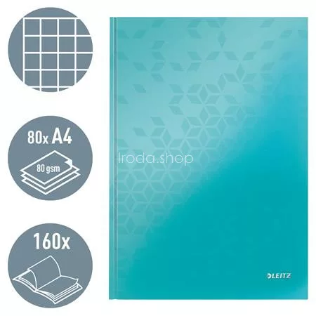 Beíró, A4, kockás, 80 lap, keményfedeles, LEITZ "Wow", jégkék