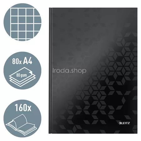 Beíró, A4, kockás, 80 lap, keményfedeles, LEITZ "Wow", fekete