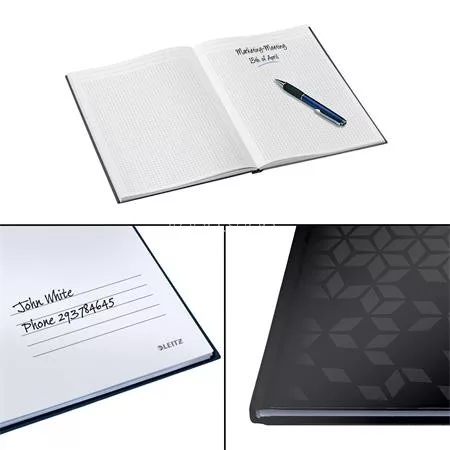 Beíró, A4, kockás, 80 lap, keményfedeles, LEITZ "Wow", fekete