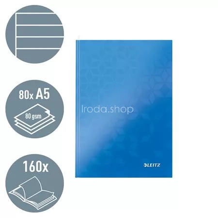 Beíró, A5, vonalas, 80 lap, keményfedeles, LEITZ "Wow", kék
