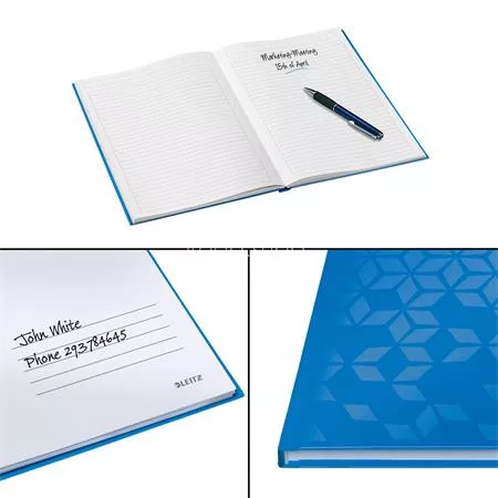 Beíró, A5, vonalas, 80 lap, keményfedeles, LEITZ "Wow", kék