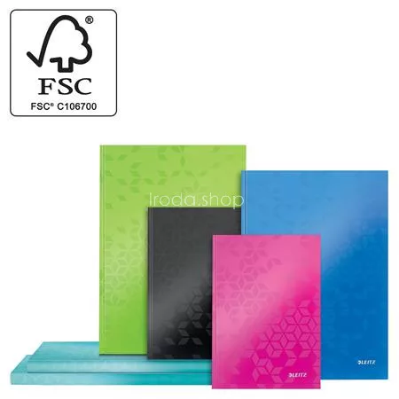 Beíró, A5, vonalas, 80 lap, keményfedeles, LEITZ "Wow", jégkék