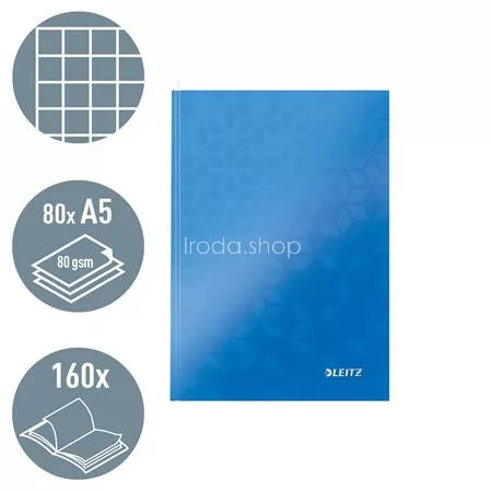 Beíró, A5, kockás, 80 lap, keményfedeles, LEITZ "Wow", kék