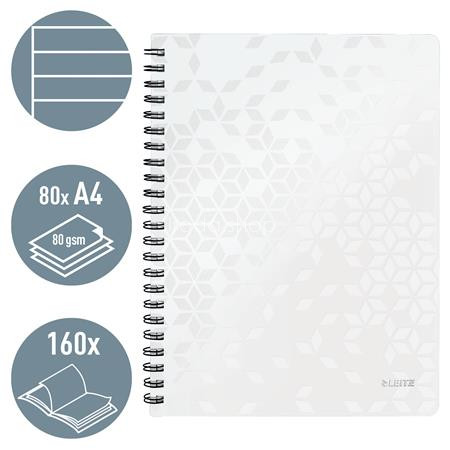 Spirálfüzet, A4, vonalas, 80 lap, LEITZ "Wow", fehér