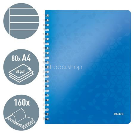 Spirálfüzet, A4, vonalas, 80 lap, LEITZ "Wow", kék