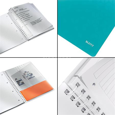 Spirálfüzet, A4, vonalas, 80 lap, LEITZ "Wow", jégkék