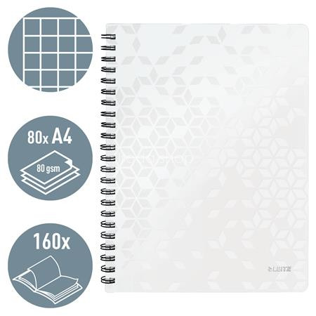 Spirálfüzet, A4, kockás, 80 lap, LEITZ "Wow", fehér