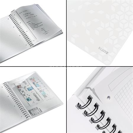 Spirálfüzet, A4, kockás, 80 lap, LEITZ "Wow", fehér