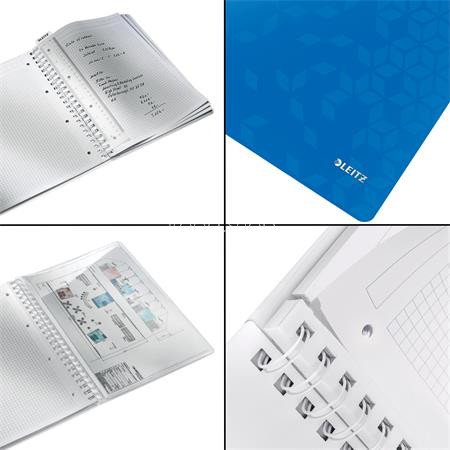 Spirálfüzet, A4, kockás, 80 lap, LEITZ "Wow", kék