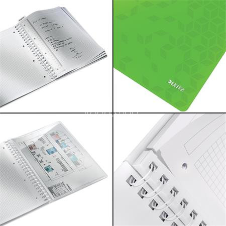 Spirálfüzet, A4, kockás, 80 lap, LEITZ "Wow", zöld