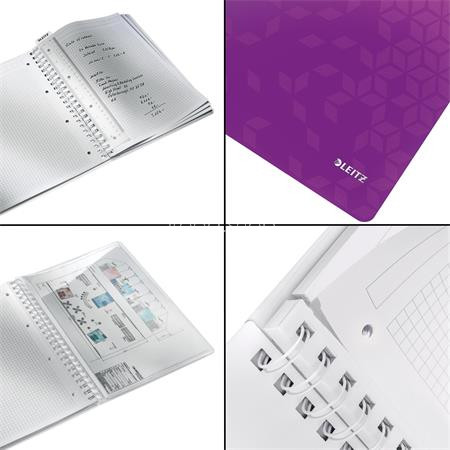 Spirálfüzet, A4, kockás, 80 lap, LEITZ "Wow", lila