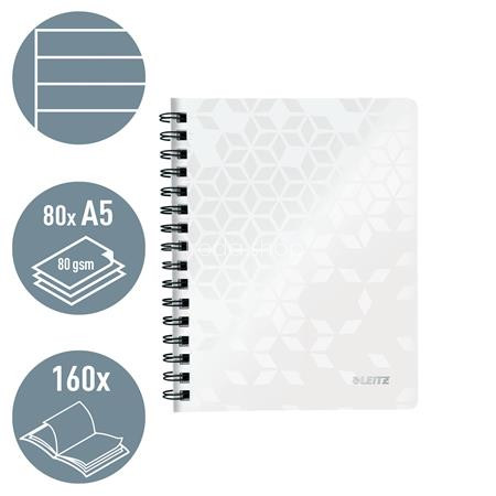 Spirálfüzet, A5, vonalas, 80 lap, LEITZ "Wow", fehér