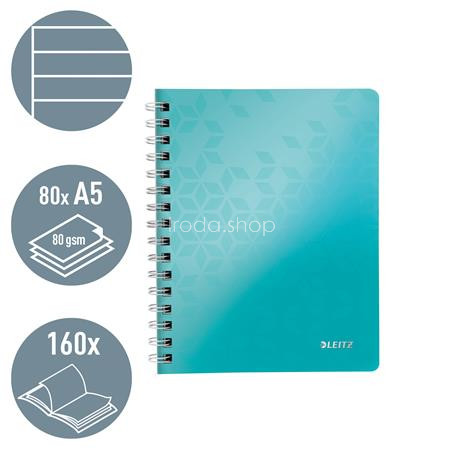 Spirálfüzet, A5, vonalas, 80 lap, LEITZ "Wow", jégkék