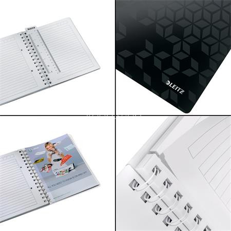 Spirálfüzet, A5, vonalas, 80 lap, LEITZ "Wow", fekete