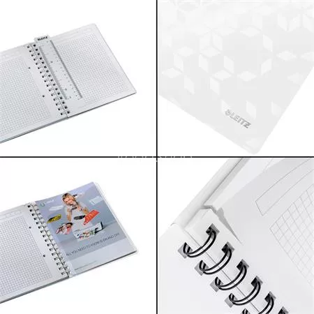 Spirálfüzet, A5, kockás, 80 lap, LEITZ "Wow", fehér