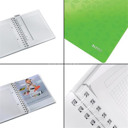 Spirálfüzet, A5, kockás, 80 lap, LEITZ "Wow", zöld