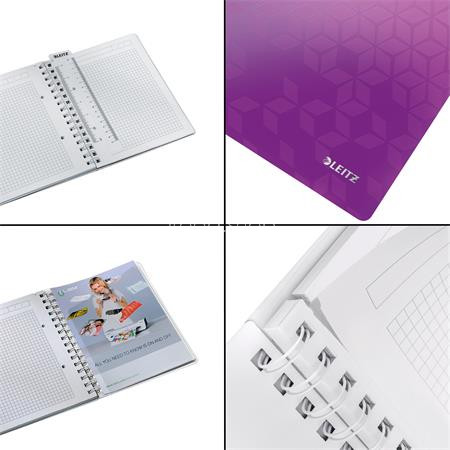 Spirálfüzet, A5, kockás, 80 lap, LEITZ "Wow", lila