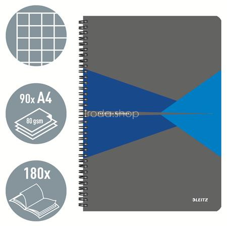 Spirálfüzet, A4, kockás, 90 lap, laminált karton borító, LEITZ "Office", szürke-kék