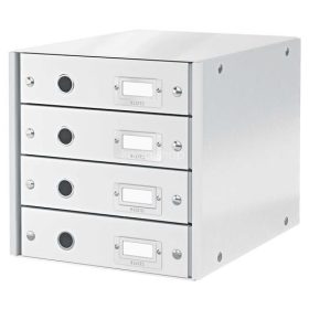   Irattároló, laminált karton,  4 fiókos, LEITZ "Click&Store", fehér