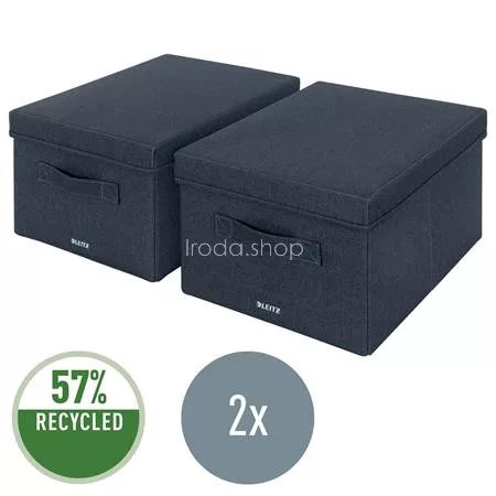 Doboz, szövet borítású, M méret, LEITZ "Fabric", sötétszürke