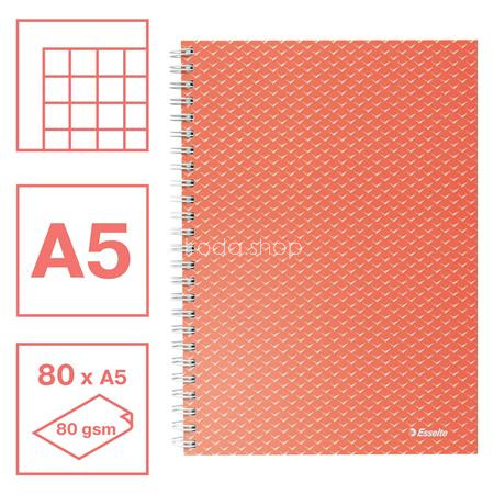 Spirálfüzet, A5, kockás, 80 lap, ESSELTE "Colour'Breeze", korall