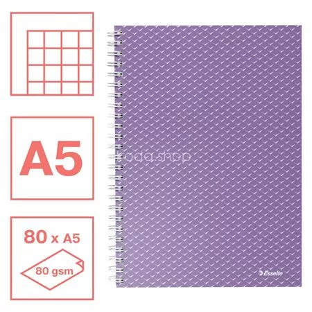 Spirálfüzet, A5, kockás, 80 lap, ESSELTE "Colour'Breeze", levendula