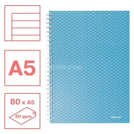 Spirálfüzet, A5, vonalas, 80 lap, ESSELTE "Colour'Breeze", kék