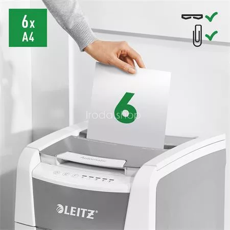 Iratmegsemmisítő, mikrokonfetti, 100 lap, LEITZ "IQ AutoFeed SmallOffice 100 P5 Pro"
