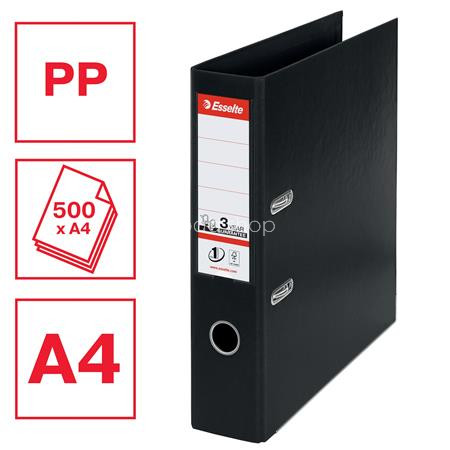 Iratrendező, 75 mm, A4, PP, élvédő sínnel, ESSELTE "Standard", Vivida fekete